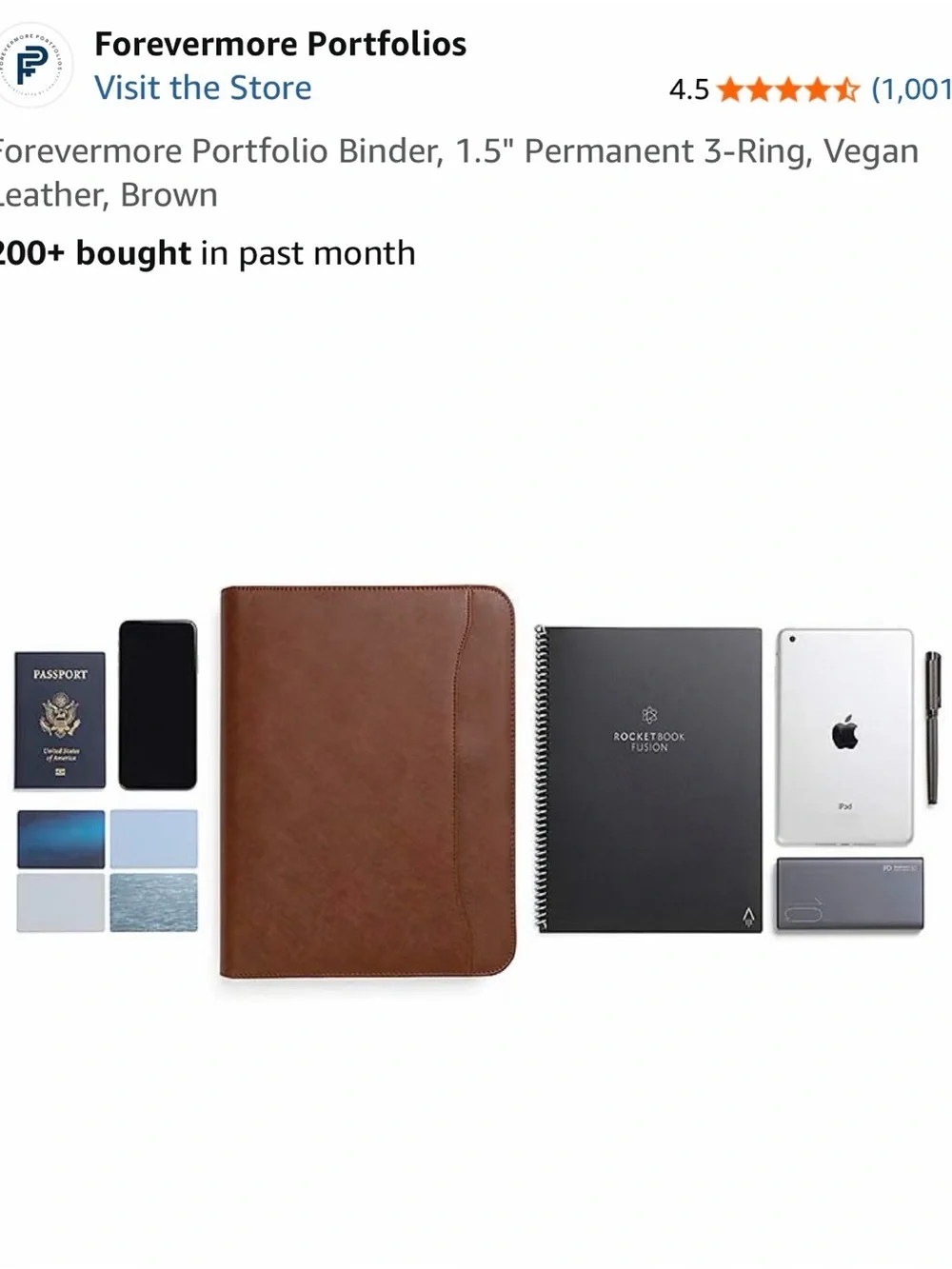 Forever 21 Brown Leather Zip Binder with Notepad & Card Slots